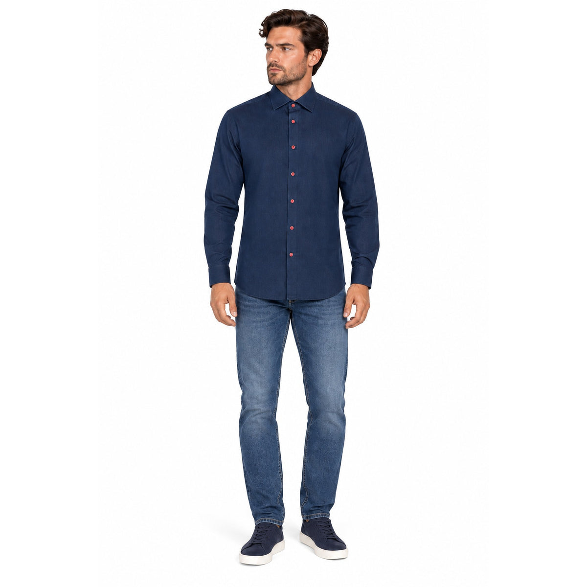 Kiton Blue Long Sleeve Button Up Denim Cotton Shirt