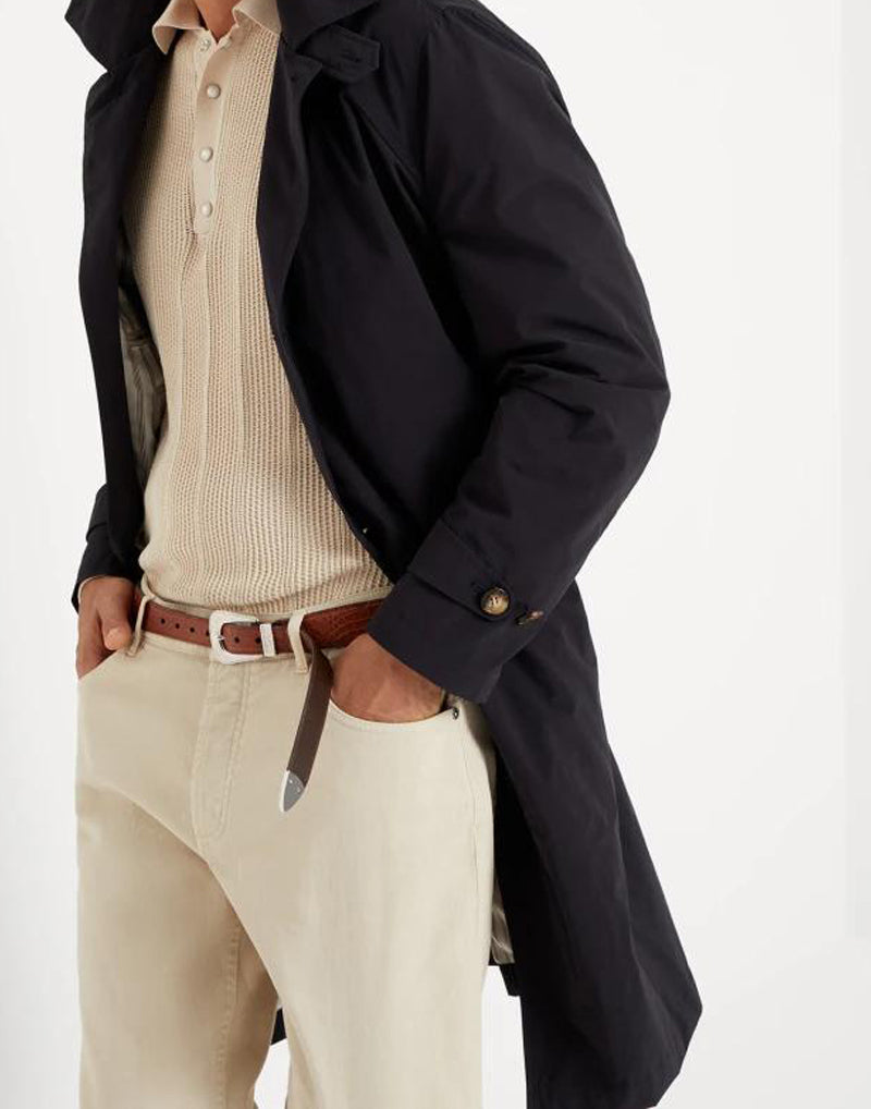 BRUNELLO CUCINELLI MEN'S BLACK TAILORED TRENCH JACKET