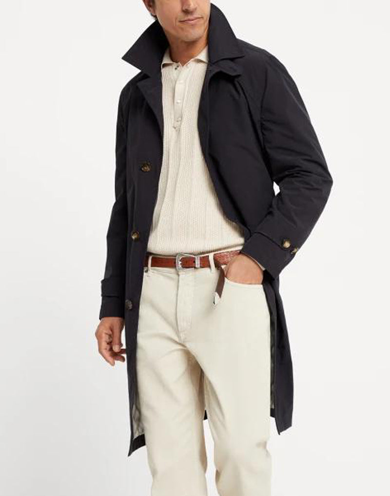 BRUNELLO CUCINELLI MEN'S BLACK TAILORED TRENCH JACKET
