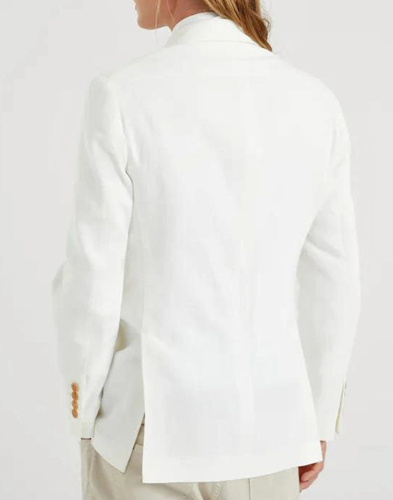 BRUNELLO CUCINELLI MEN'S WHITE LINEN DOUBLE BREASTED BLAZER