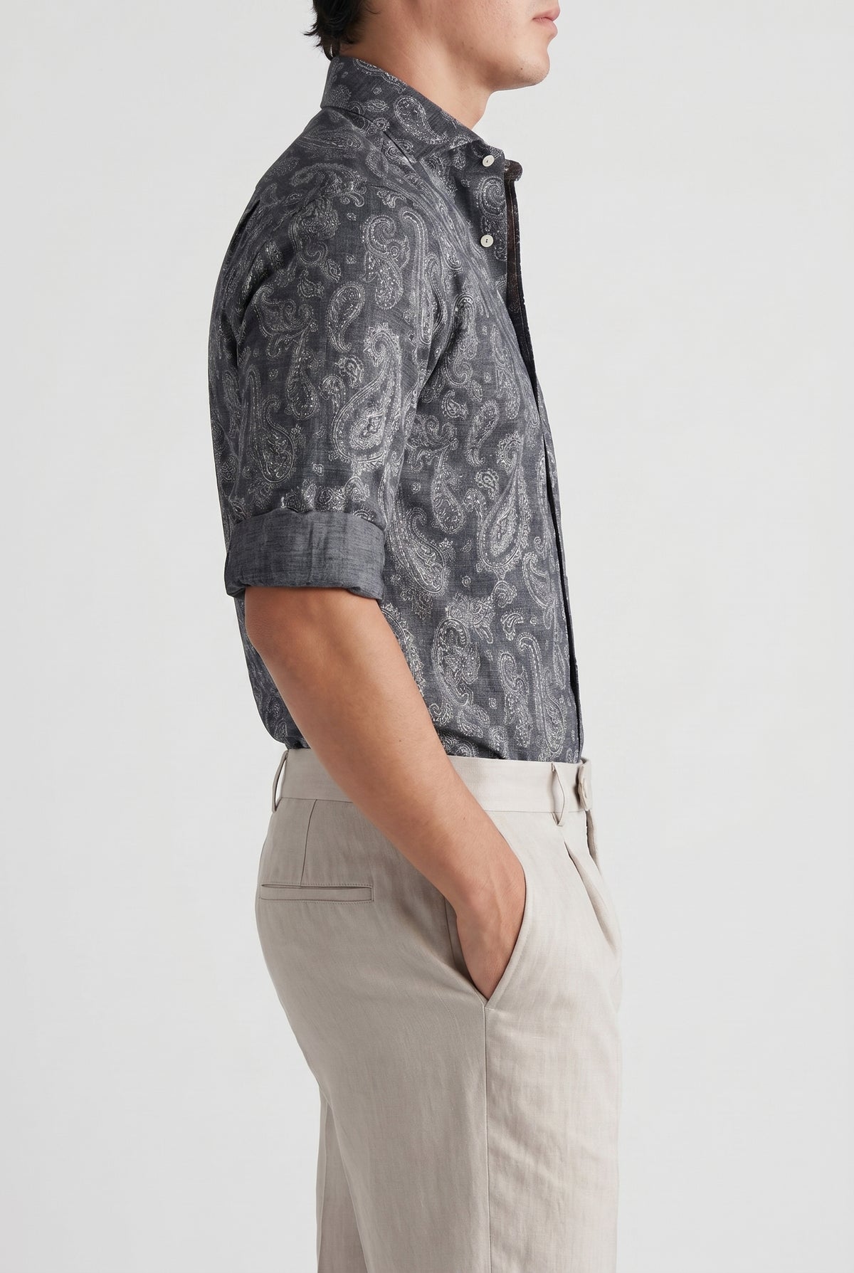 BRUNELLO CUCINELLI MEN'S DARK GREY SLIM FIT PAISLEY SHIRT NWT