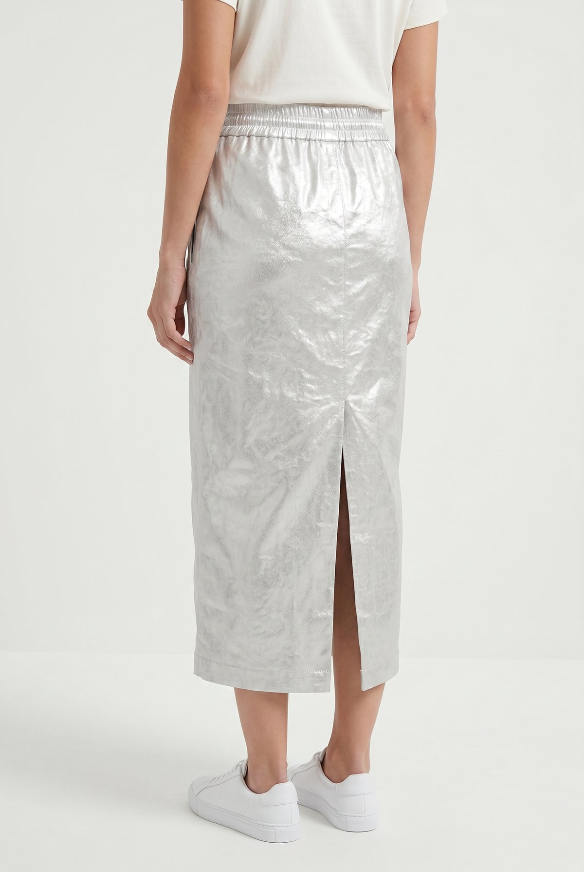 BRUNELLO CUCINELLI WOMEN'S SILVER LINEN BLEND STRAIGHT SKIRT