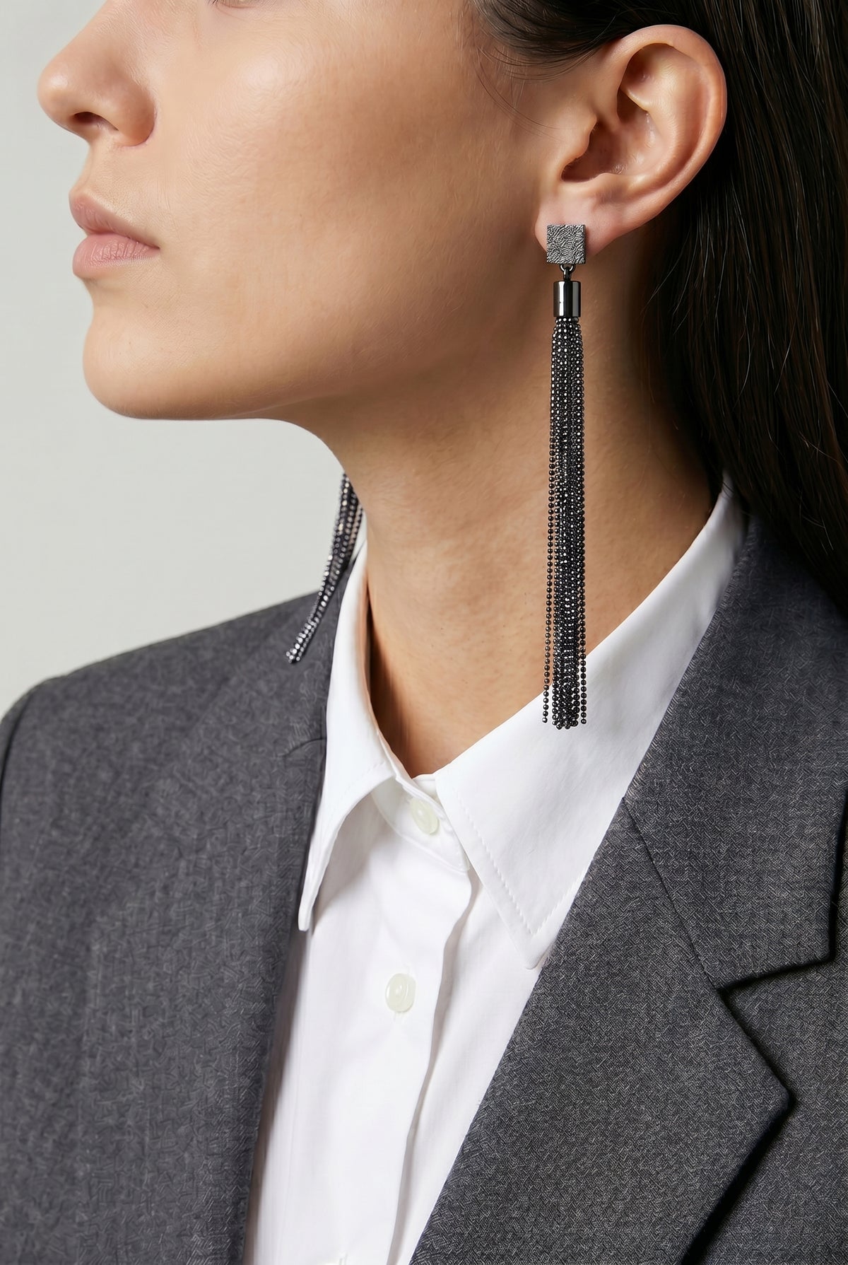 BRUNELLO CUCINELLI WOMEN'S BLACK SILVER TASSEL EARRINGS