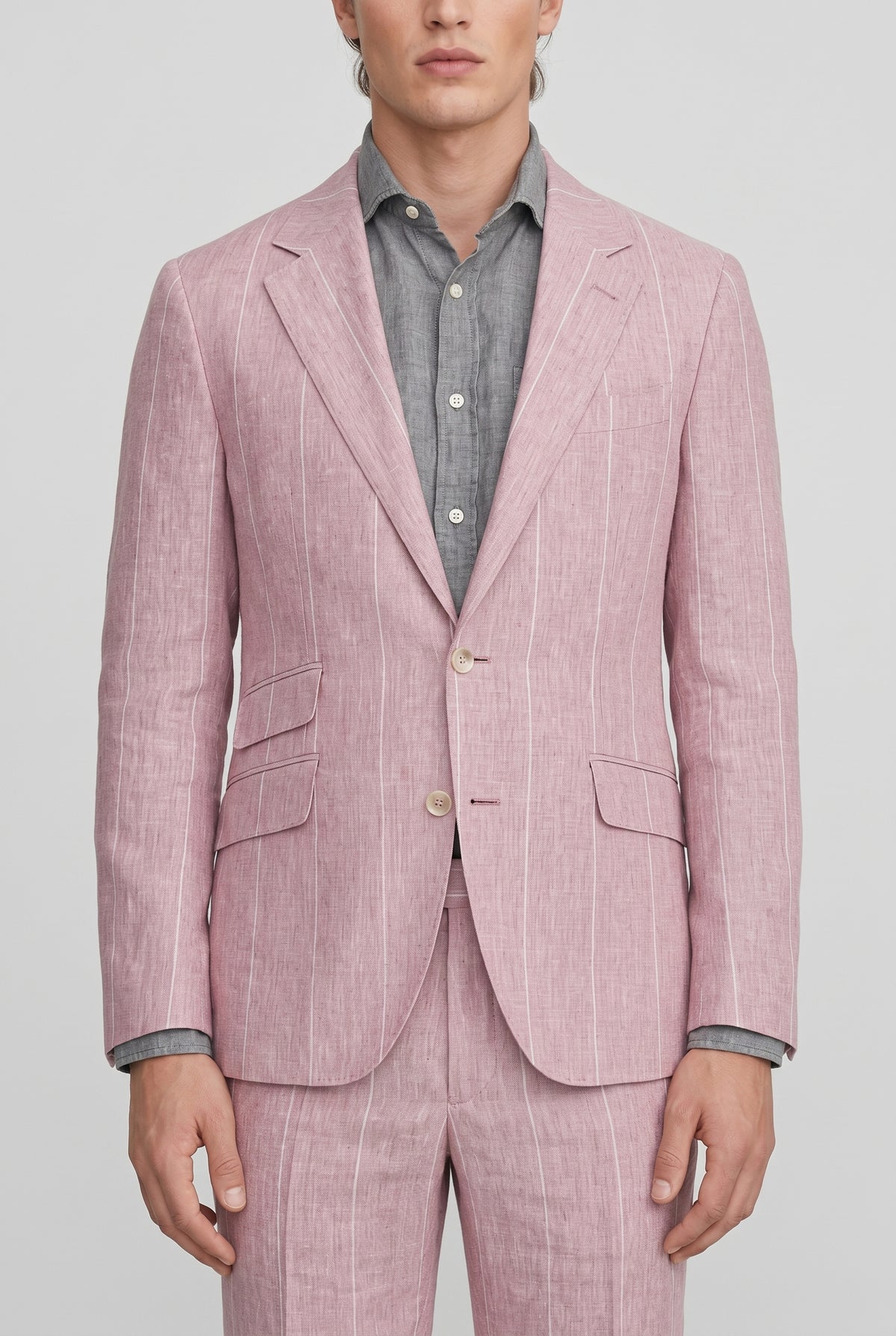 BRUNELLO CUCINELLI MEN'S PINK LINEN TAILORED SUIT