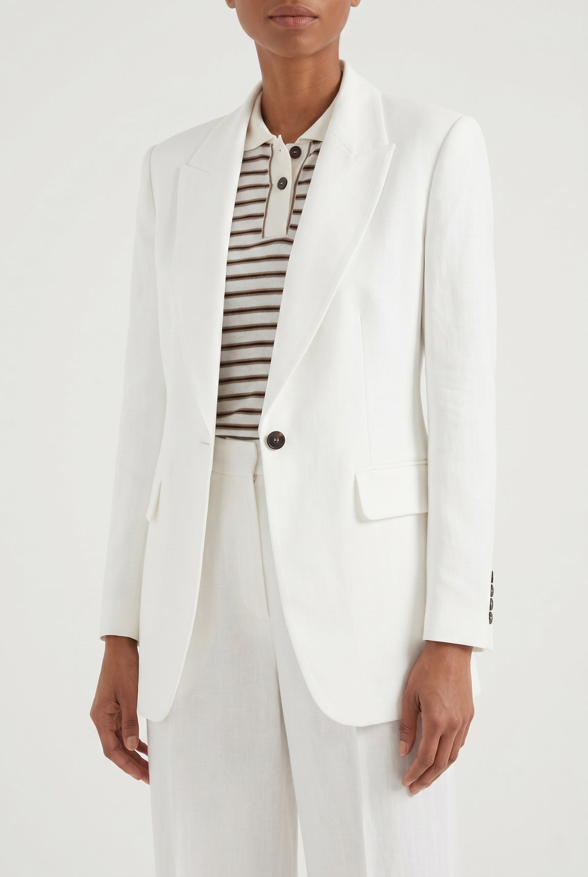 BRUNELLO CUCINELLI WOMEN'S WHITE TAILORED LINEN BLAZER