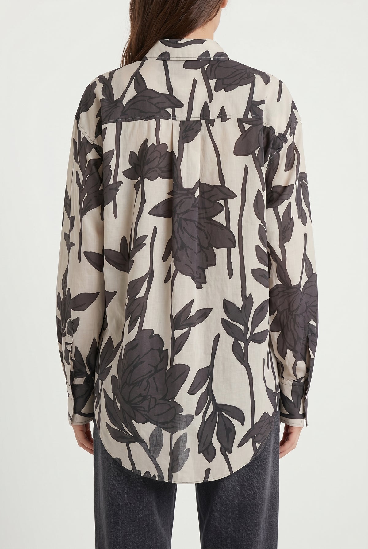BRUNELLO CUCINELLI WOMEN'S BEIGE FLORAL OVERSIZED SHIRT