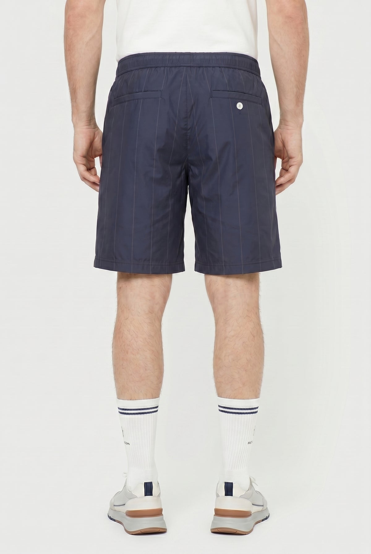 BRUNELLO CUCINELLI MEN'S BLUE PINSTRIPE GYM SHORTS