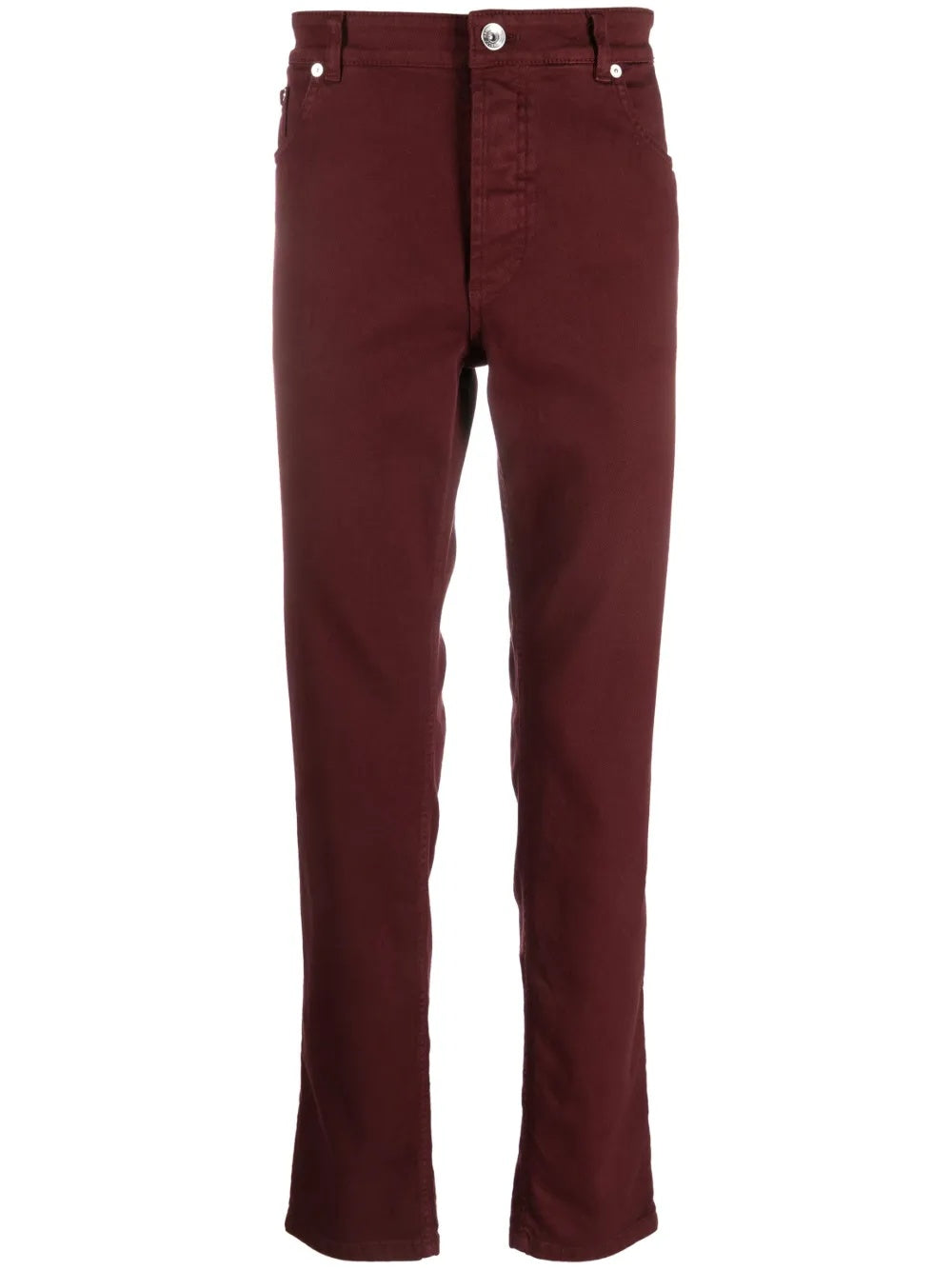 BRUNELLO CUCINELLI MEN'S BURGUNDY STRAIGHT LEG TROUSERS