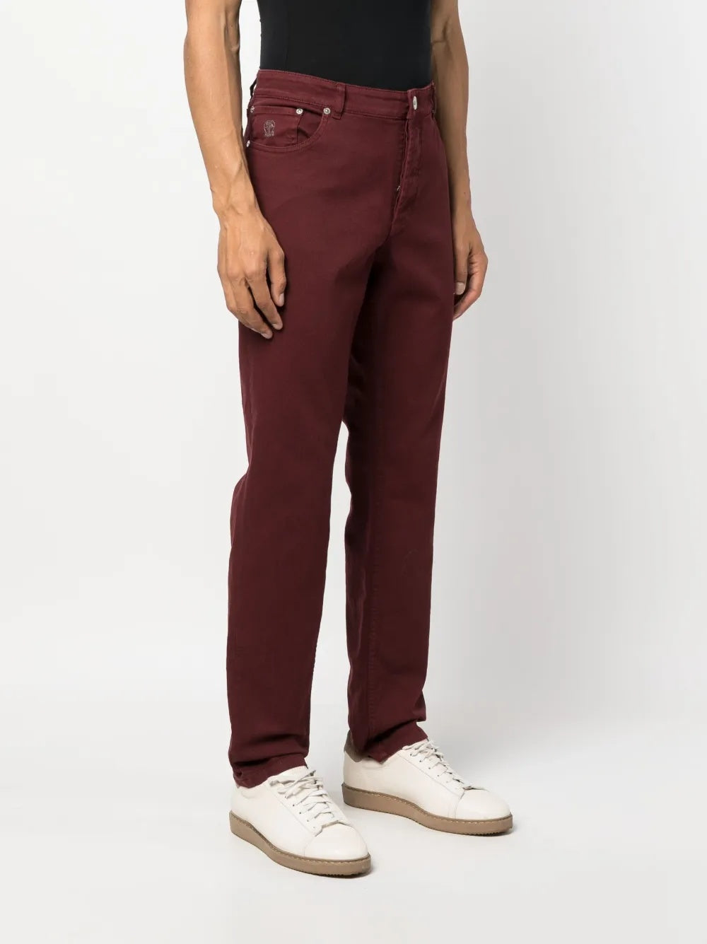 BRUNELLO CUCINELLI MEN'S BURGUNDY STRAIGHT LEG TROUSERS