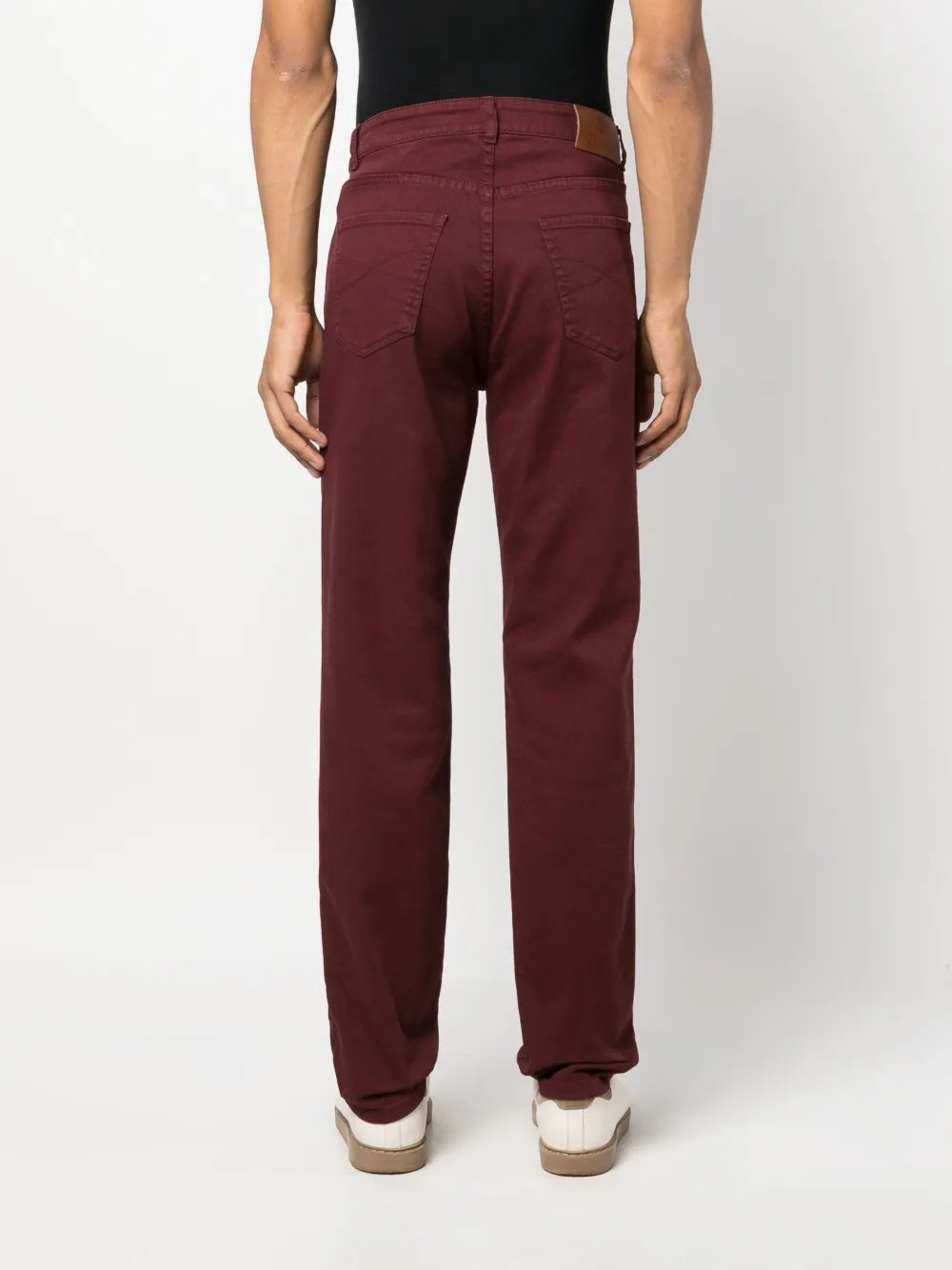 BRUNELLO CUCINELLI MEN'S BURGUNDY STRAIGHT LEG TROUSERS