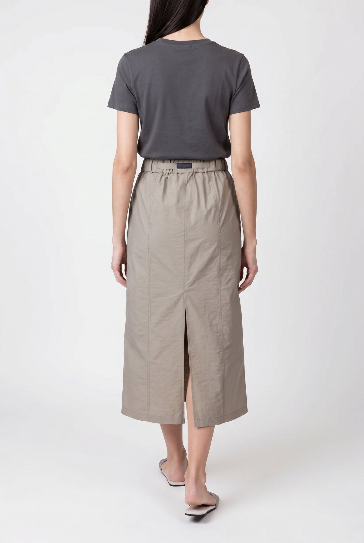 BRUNELLO CUCINELLI WOMEN'S OLIVA COTTON BLEND MIDI SKIRT WITH TIE