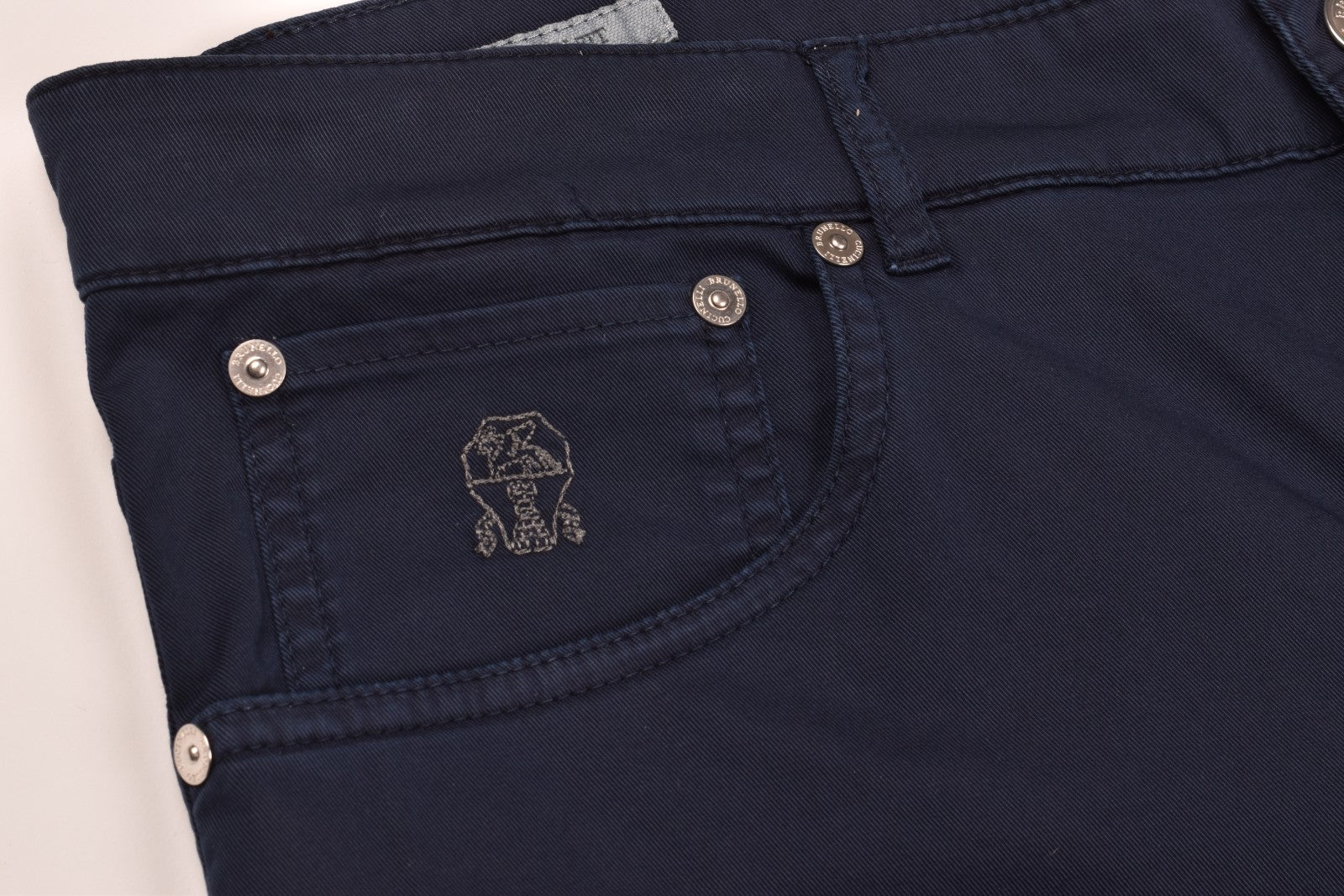 BRUNELLO CUCINELLI MEN'S DARK BLUE SLIM TROUSERS