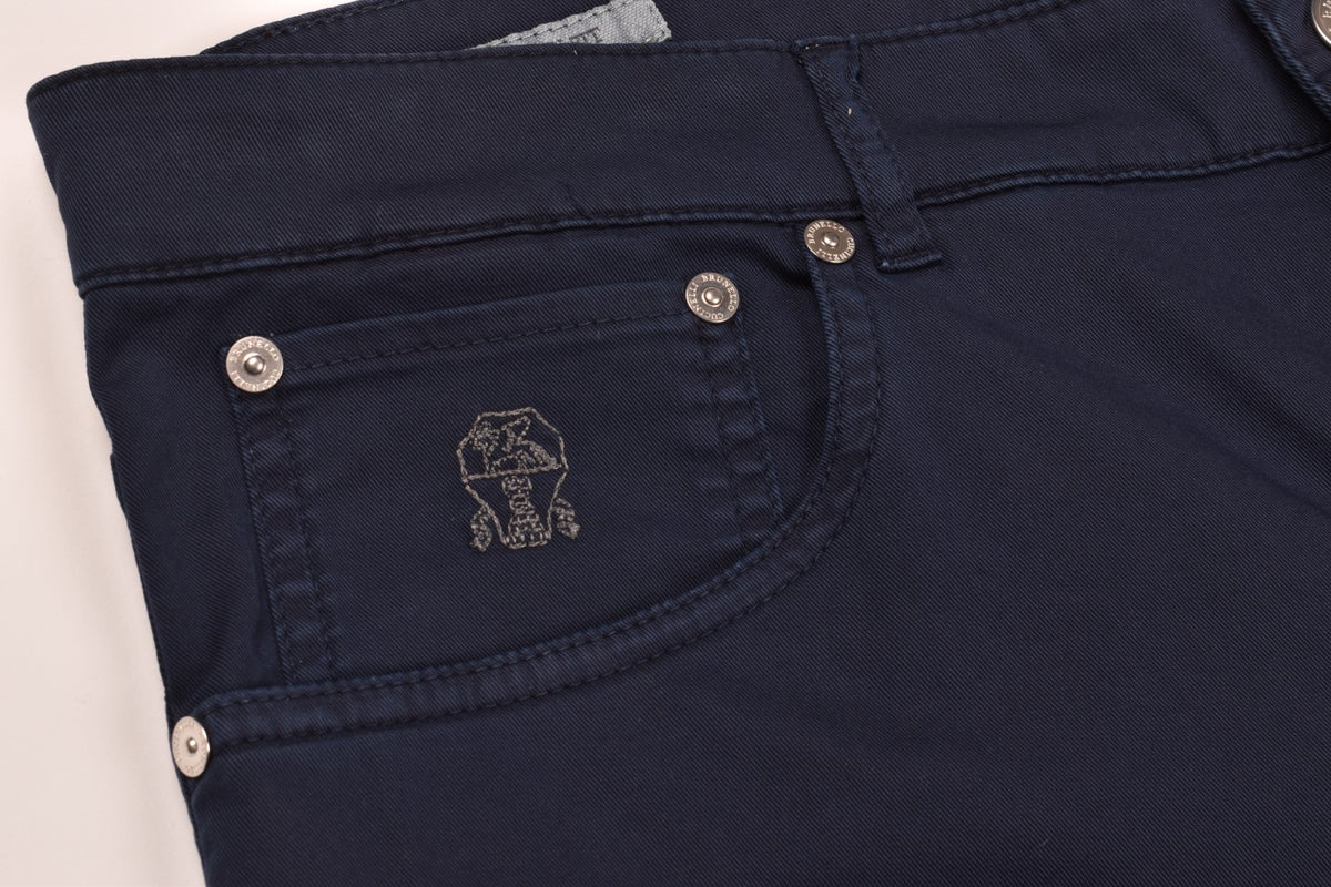 BRUNELLO CUCINELLI MEN'S DARK BLUE SLIM TROUSERS
