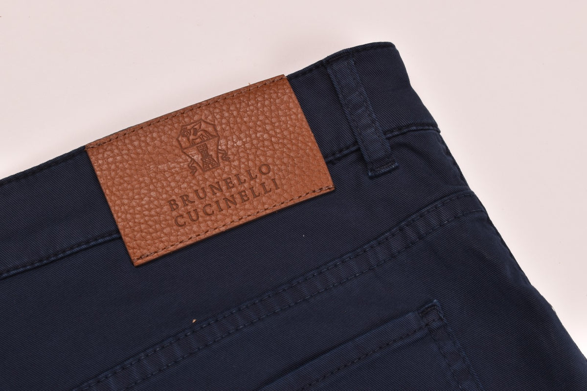 BRUNELLO CUCINELLI MEN'S DARK BLUE SLIM TROUSERS