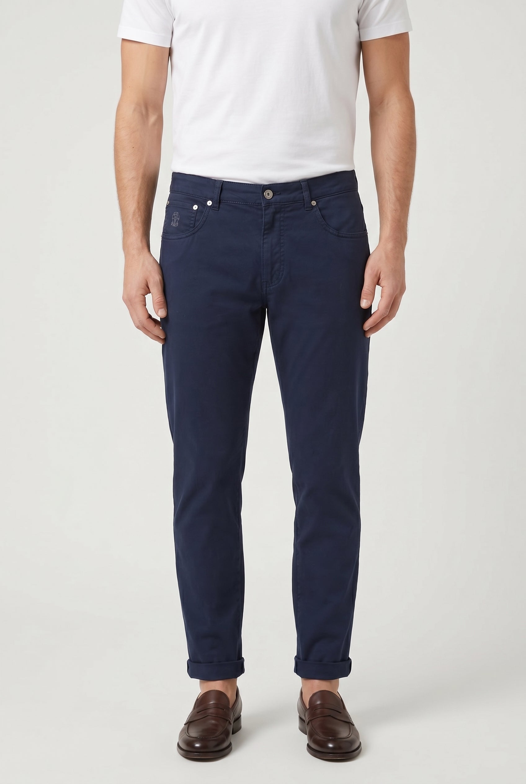 BRUNELLO CUCINELLI MEN'S DARK BLUE SLIM TROUSERS