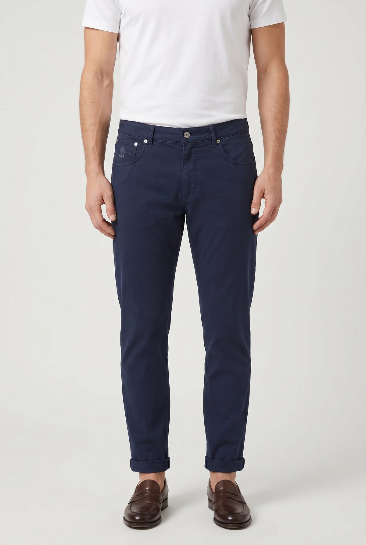 BRUNELLO CUCINELLI MEN'S DARK BLUE SLIM TROUSERS