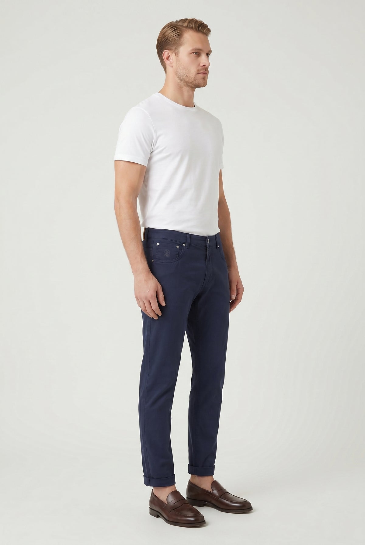BRUNELLO CUCINELLI MEN'S DARK BLUE SLIM TROUSERS