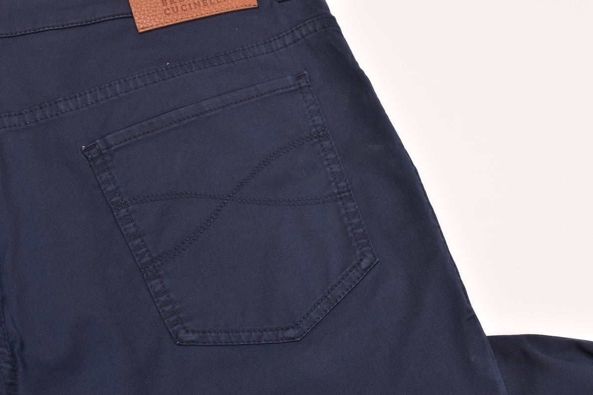 BRUNELLO CUCINELLI MEN'S DARK BLUE SLIM TROUSERS