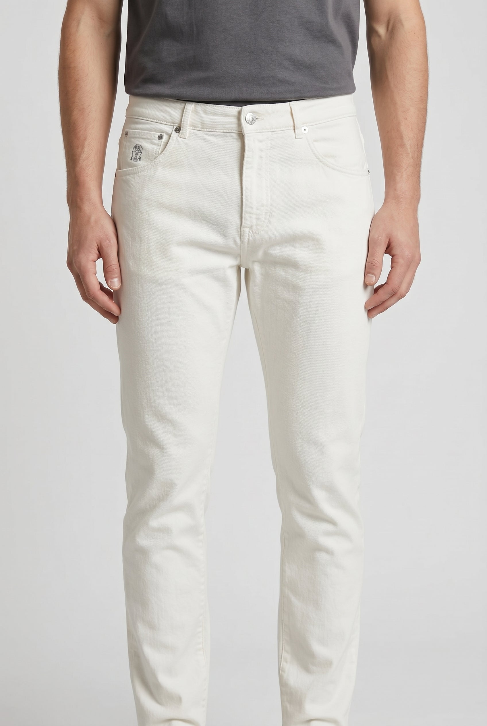 BRUNELLO CUCINELLI MEN'S OFF WHITE SLIM JEANS
