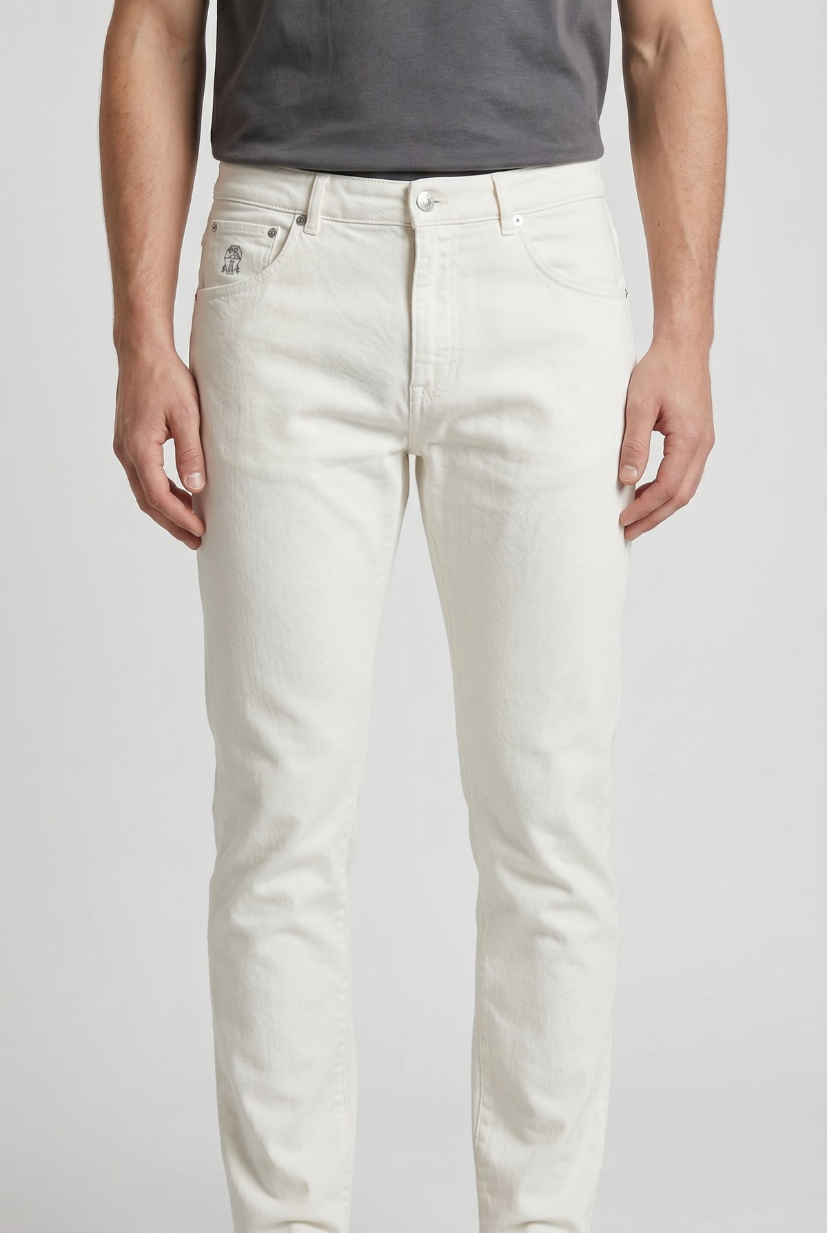 BRUNELLO CUCINELLI MEN'S OFF WHITE SLIM JEANS