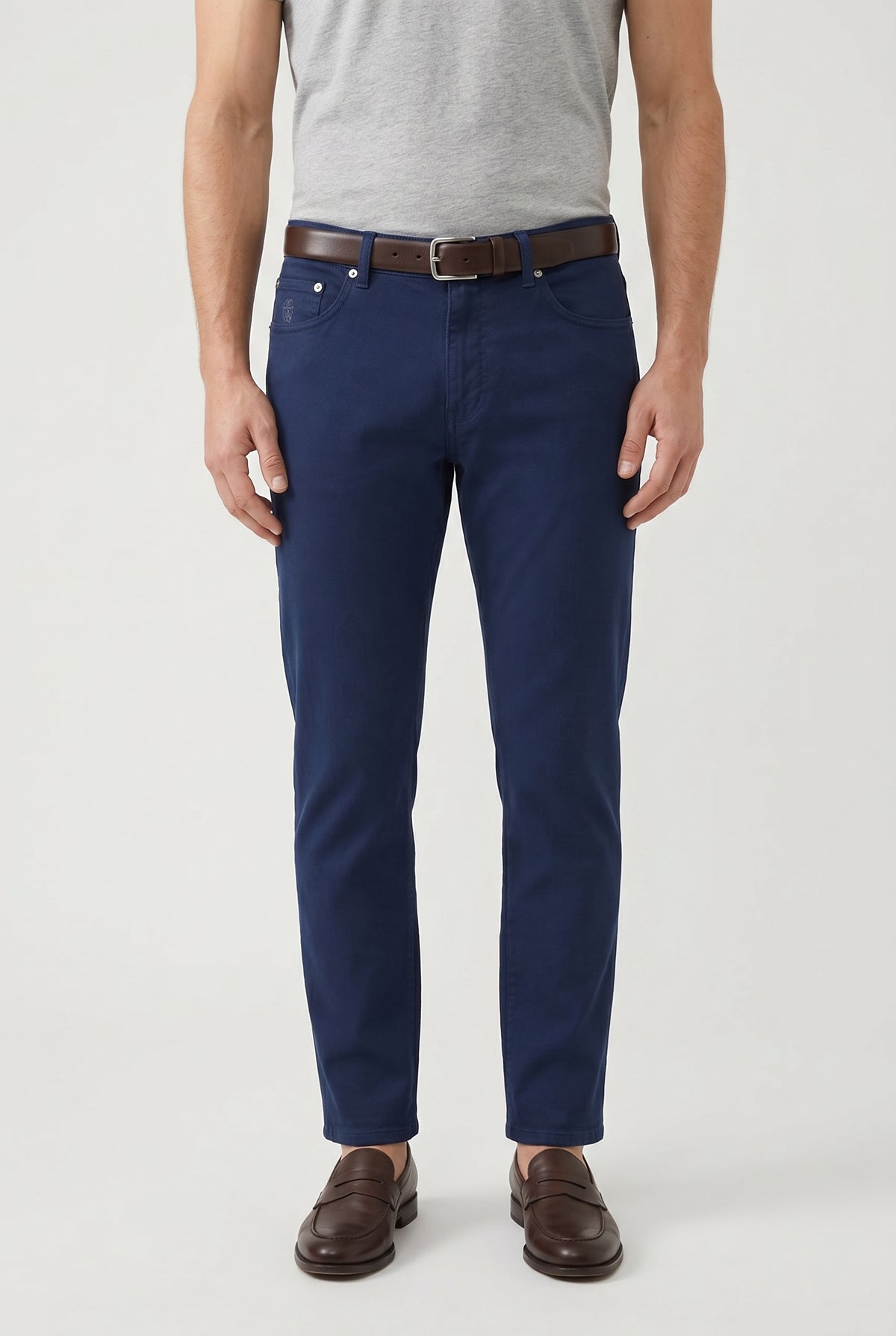 BRUNELLO CUCINELLI MEN'S DARK BLUE TRADITIONAL FIT TROUSERS