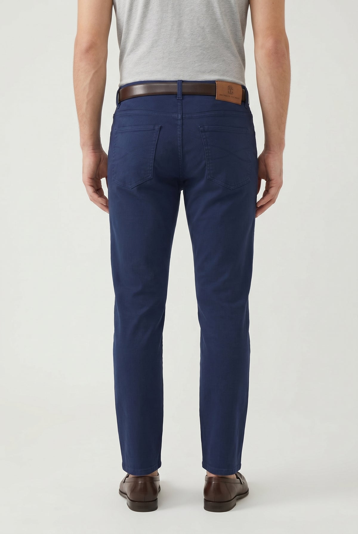BRUNELLO CUCINELLI MEN'S DARK BLUE TRADITIONAL FIT TROUSERS