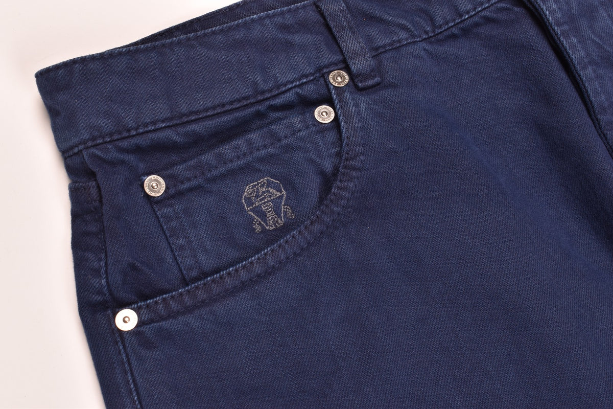BRUNELLO CUCINELLI MEN'S DARK BLUE STRAIGHT TROUSERS
