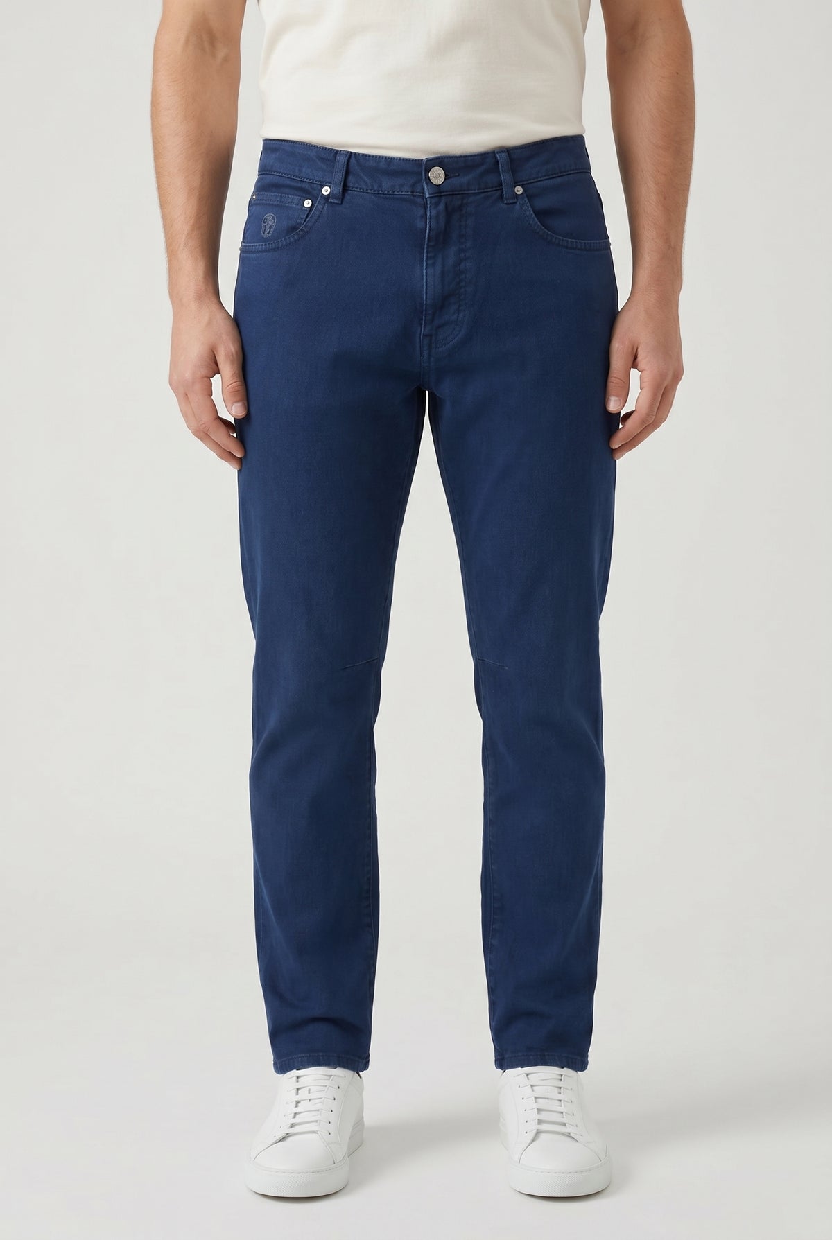 BRUNELLO CUCINELLI MEN'S DARK BLUE STRAIGHT TROUSERS