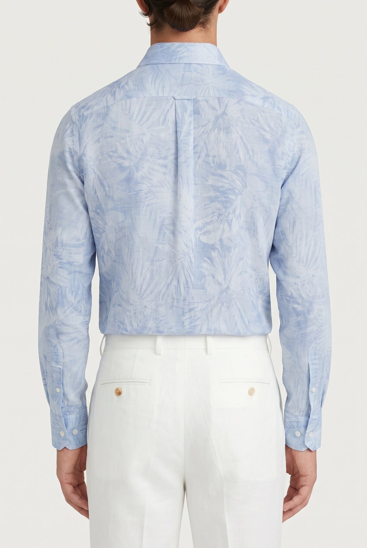 BRUNELLO CUCINELLI MEN'S LIGHT BLUE LINEN COTTON SHIRT