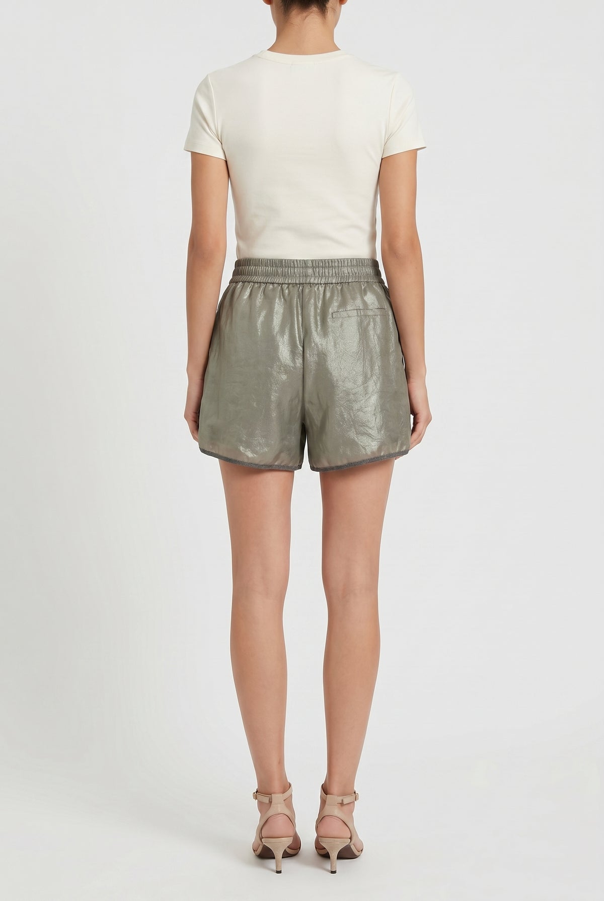 BRUNELLO CUCINELLI WOMEN'S METALLIC GREY CASUAL SHORTS