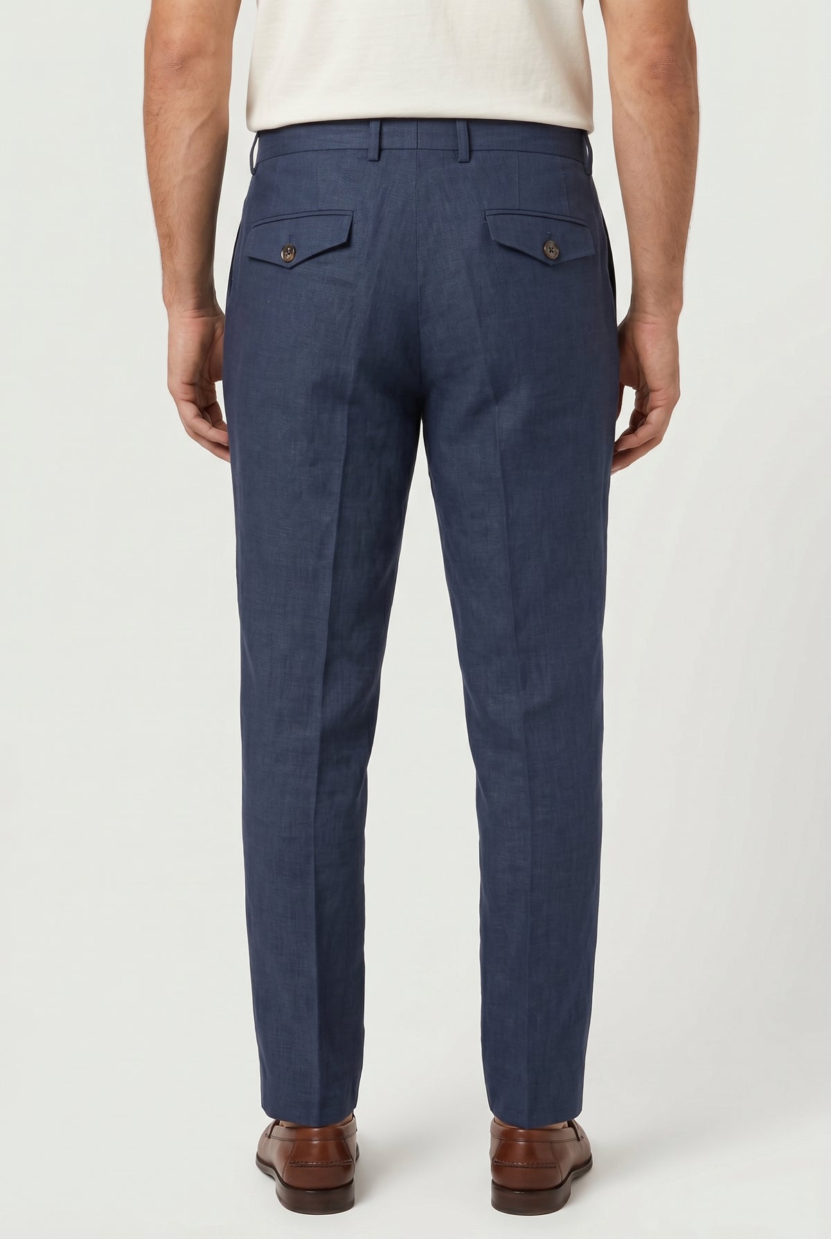 BRUNELLO CUCINELLI MEN'S BLUE LINEN TAILORED TROUSERS
