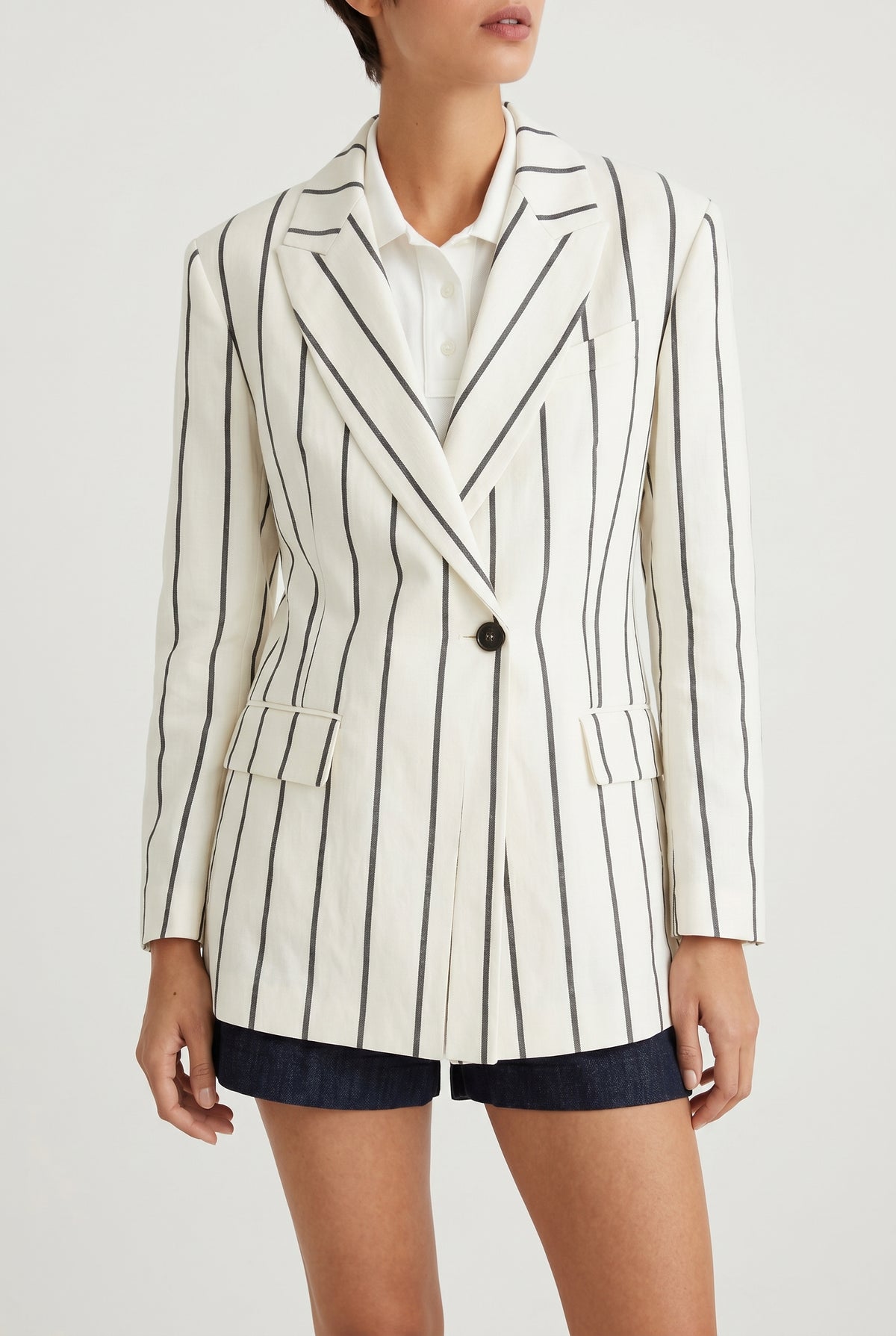 BRUNELLO CUCINELLI WOMEN'S WHITE STRIPED LINEN BLAZER