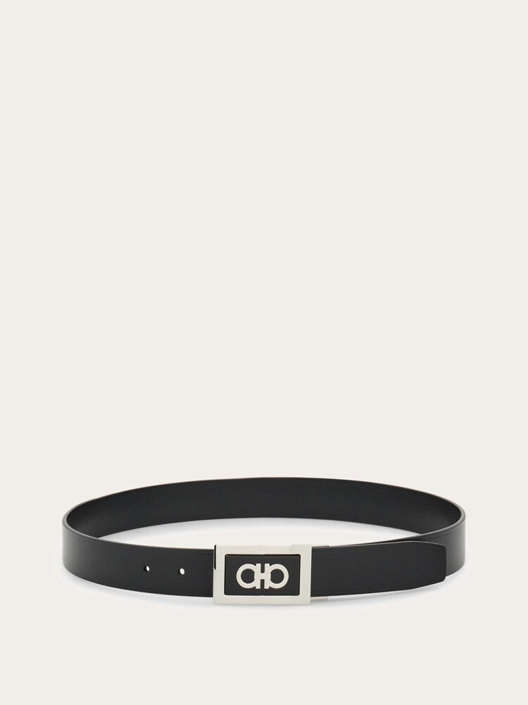 FERRAGAMO MEN'S BLACK CALF LEATHER BELT