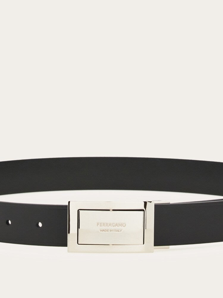 FERRAGAMO MEN'S BLACK CALF LEATHER BELT