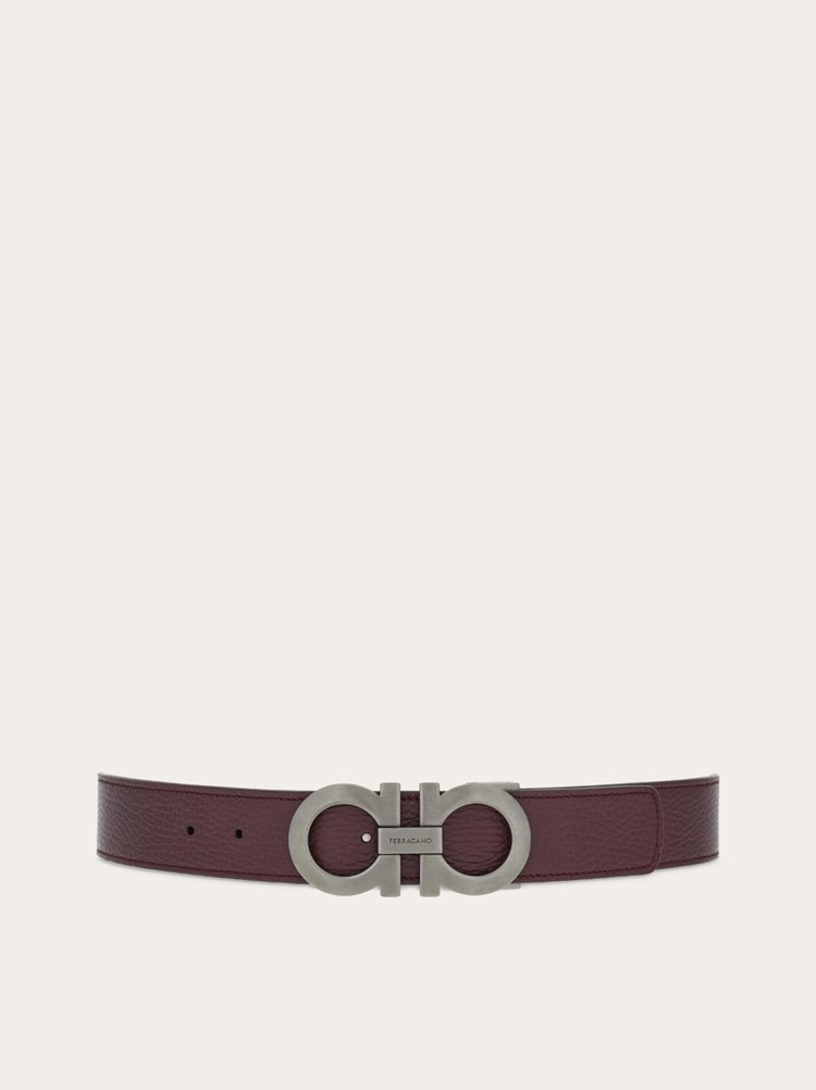 FERRAGAMO MEN'S DARK RED CALF LEATHER BELT