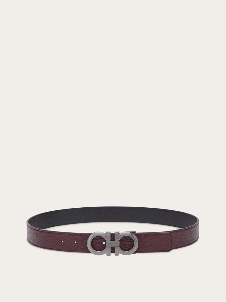 FERRAGAMO MEN'S DARK RED CALF LEATHER BELT