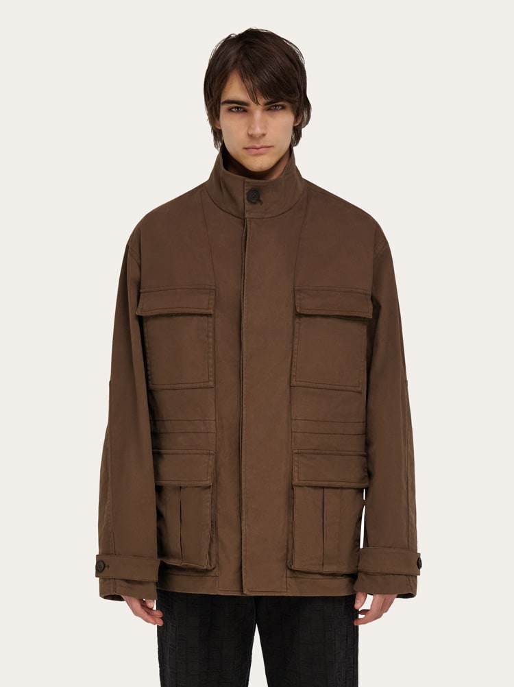 FERRAGAMO MEN'S DARK BROWN COTTON JACKET