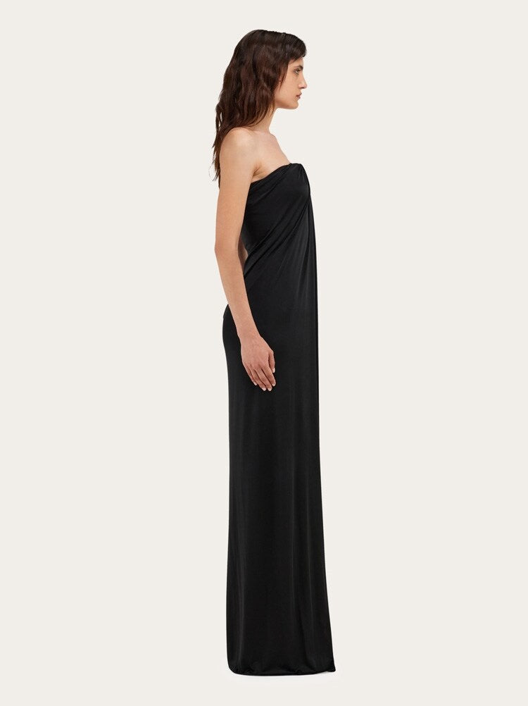 FERRAGAMO WOMEN'S BLACK DRAPED STRAPLESS DRESS