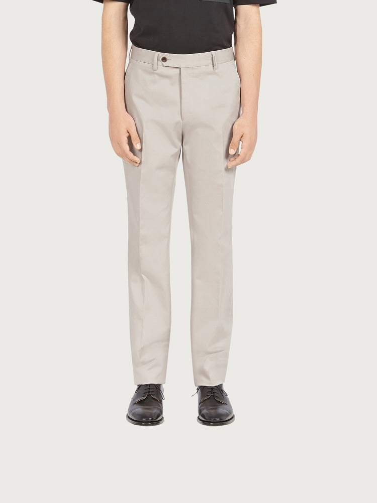 FERRAGAMO MEN'S OFF WHITE COTTON TROUSERS