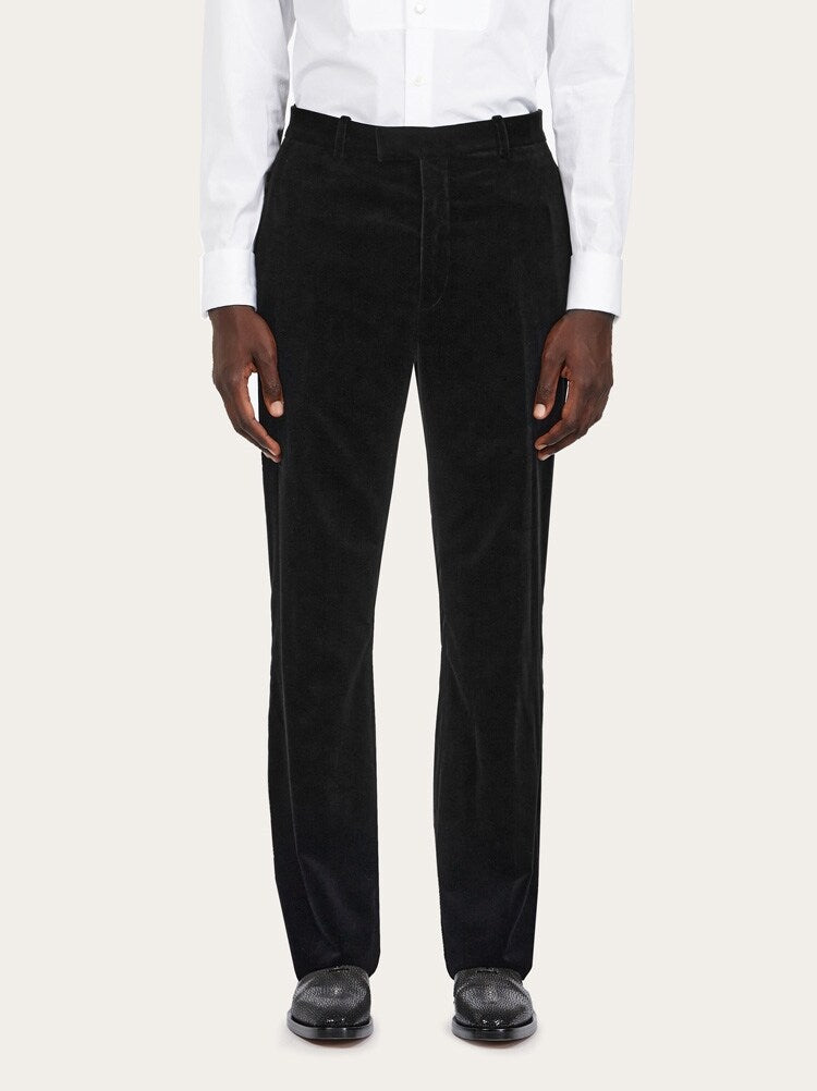 FERRAGAMO MEN'S BLACK WOOL TAILORED TROUSERS