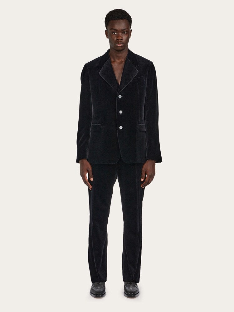 FERRAGAMO MEN'S BLACK WOOL TAILORED TROUSERS
