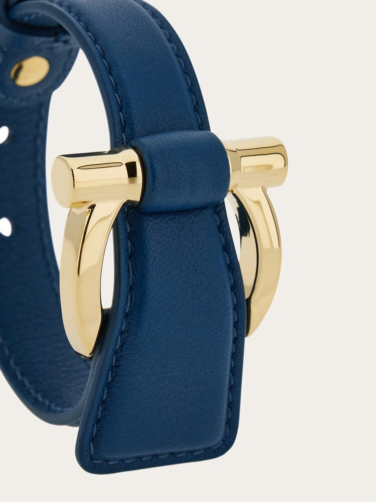 FERRAGAMO WOMEN'S BLUE LEATHER BRASS BRACELET