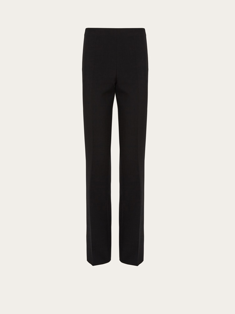 FERRAGAMO WOMEN'S BLACK WOOL STRAIGHT TROUSERS