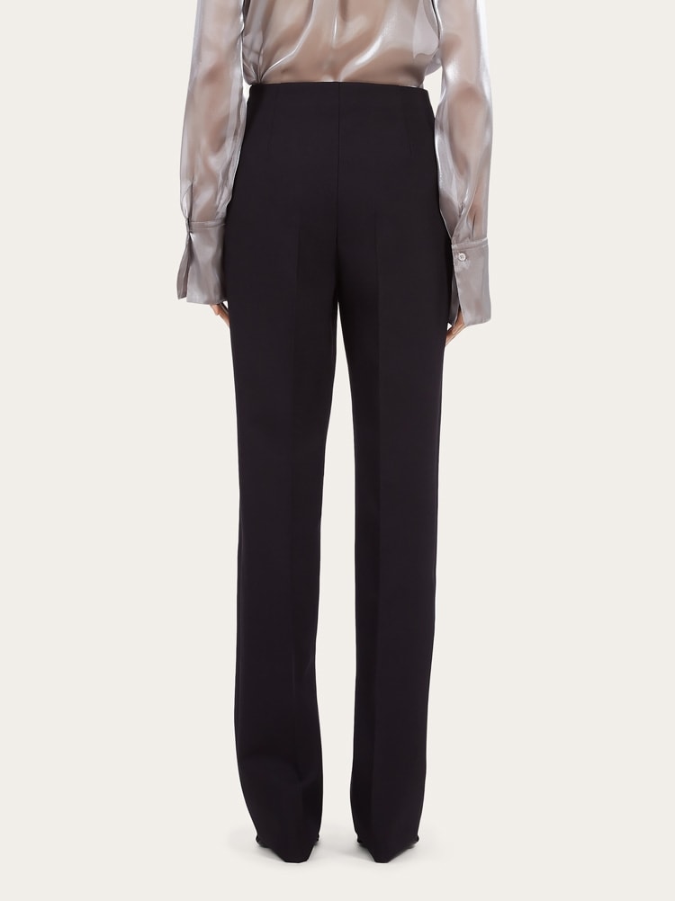 FERRAGAMO WOMEN'S BLACK WOOL STRAIGHT TROUSERS