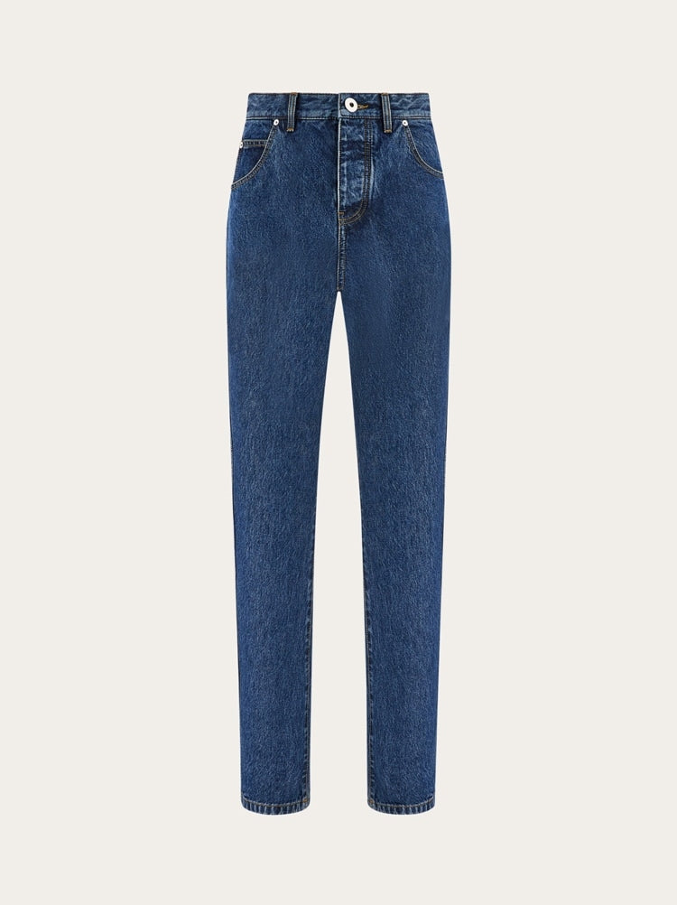FERRAGAMO MEN'S DARK BLUE COTTON TROUSERS