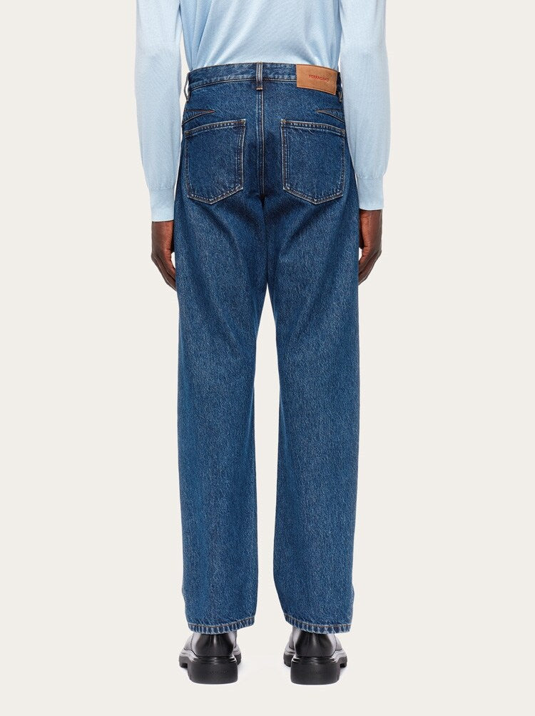 FERRAGAMO MEN'S DARK BLUE COTTON TROUSERS