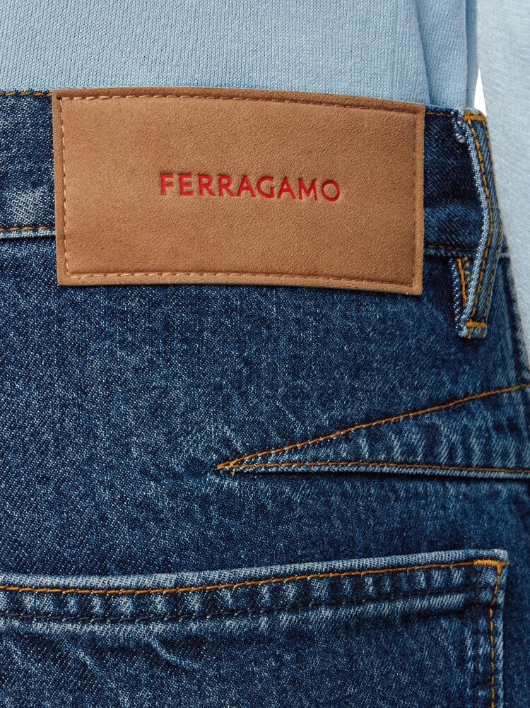 FERRAGAMO MEN'S DARK BLUE COTTON TROUSERS