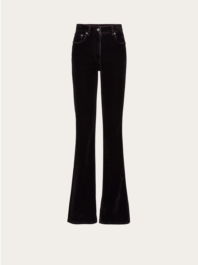 FERRAGAMO WOMEN'S BLACK FLARED COTTON TROUSERS
