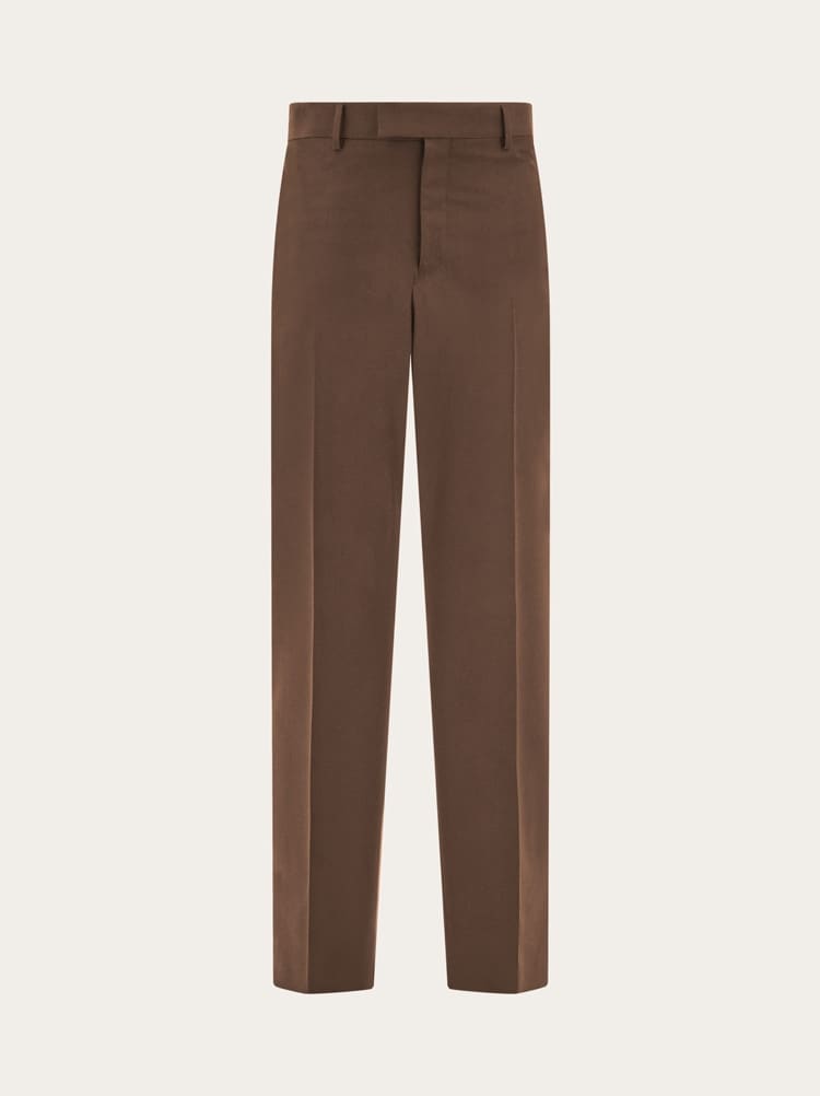 FERRAGAMO MEN'S BROWN TAILORED COTTON TROUSERS