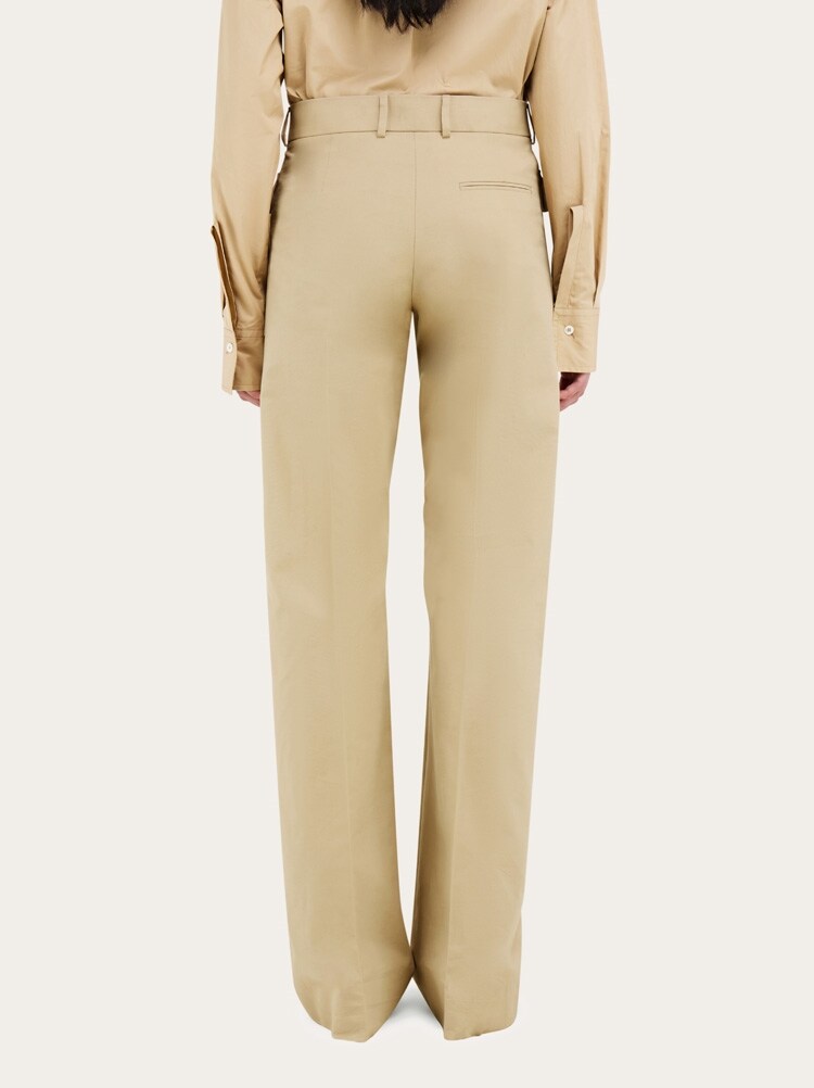 FERRAGAMO WOMEN'S BEIGE STRAIGHT COTTON TROUSERS